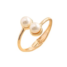 Locrccl Gold Big Cuff Pearl Bracelet for Women Open Broadside Ball Boho Handcuffs Wrist Bangle Lightweight Everyday Jewelry (B)