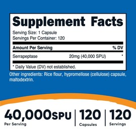 Nutricost Serrapeptase 40,000 SPU, 120 Capsules - Gluten Free, Non-GMO, and Vegetarian Friendly