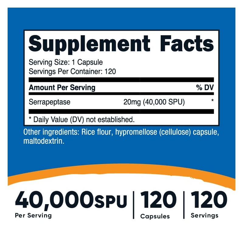 Nutricost Serrapeptase 40,000 SPU, 120 Capsules - Gluten Free, Non-GMO,