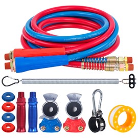 CheeMuii 12 FT Semi Truck Air Line Hose Assembly with Tender Spring & Gladhands & Handles Rubber Air Brake Hoses Kit for Truck Trailer Tractor - (Red & Blue Color-Coded)