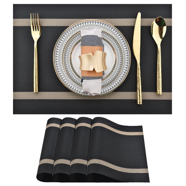 SLKQG Black Placemats Set of 4 - Easy Clean Modern