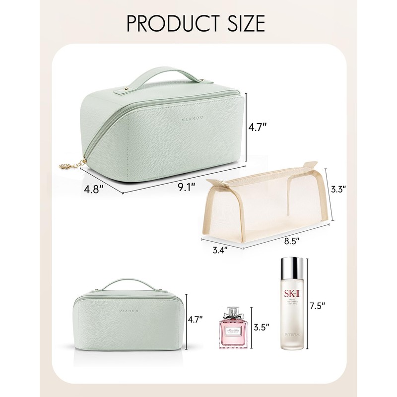 Vlando Large Capacity Travel Cosmetic Bag - Makeup Bag, PU