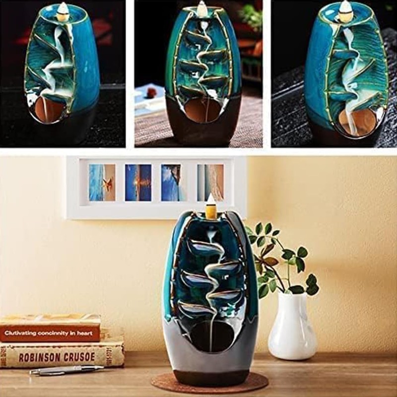 Ceramic Waterfall Backflow Waterfall Smoke Backflow Incense Burner Home Decor,Bedroom