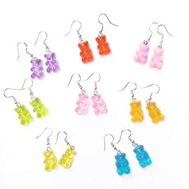 Gummy Bears Earring Set Cute Colorful Candy Color Twinkling Bear Animal Drop Dangle Earring Stud for Women Jewelry-B