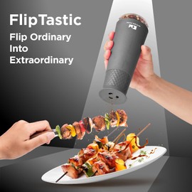 Kitchen Mama FlipTastic Rechargeable Salt and Pepper Grinder – Gravity Electric Grinder, Pepper Mill, Adjustable Coarseness, One-Hand Operation, Refillable Salt and Pepper Mill (Metal Gray)