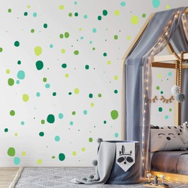 Polka Dots Wall Stickers, Pack of 128, Round & Hand-Drawn Dots, Confetti Stickers, Nursery Stickers, Irregular Dots Wall Stickers, Children's Room, Four Colours (Forest)