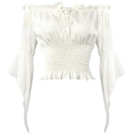 Women's Renaissance Blouse Long Sleeve Off Shoulder Medieval Pirate Costume Shirts Boho Tops (US, Alpha, X-Large, Regular, Regular, White)