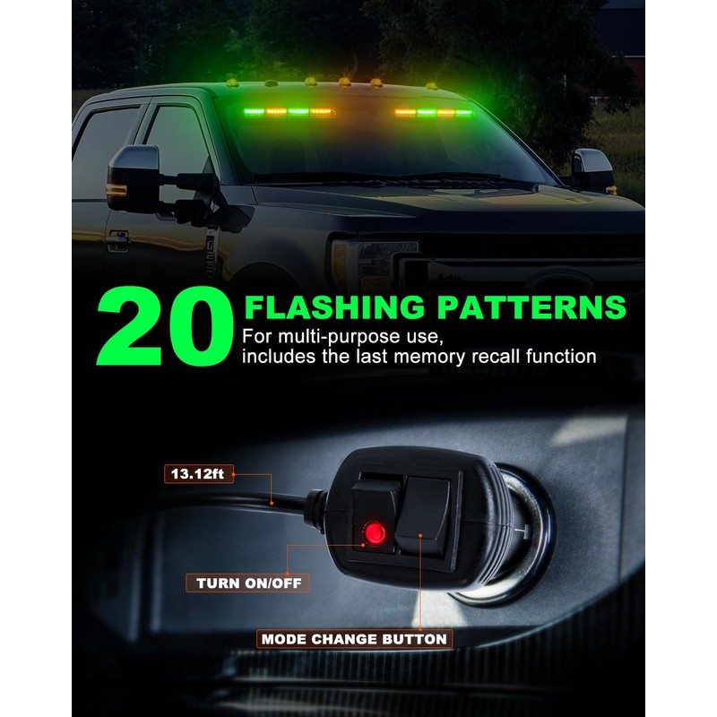 HLAUTO 6Z4J Emergency Dash Strobe Lights: 2x16.8 inch Green Amber