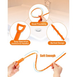 25 Inch Snake Drain Clog Remover Tool, 6PCS Hair Drain Cleaner Tool, Hair Cather Shower Drain Tool, Drain Auger hair Cleaning Tool for Shower Kitchen Sink Bath Tub Bathroom