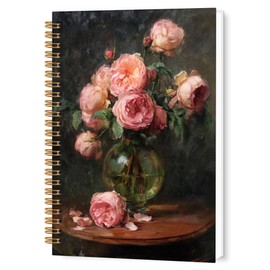 TWRVI Moody Pink Peonies Spiral Notebook, Vintage Cottagecore Flower College Ruled Notebook Journal for School Office Supplies, Farmhouse Dark Academia Floral Journaling Notebooks 5.5"X8.3" 164 Pages