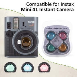 MUZIRI KINOKOO Fuji Mini 41 Lens Filter Set 4 Colors, Lens Filter Compatible for Instax Mini 41 Instant Camera Lens Accessories, Blue Green Pink Yellow Close-Up Lens Filter Set (4 Pack)