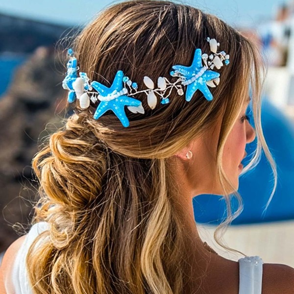 EASEDAILY Starfish Bride Wedding Hair Vine Silver Shell Headpieces Beach