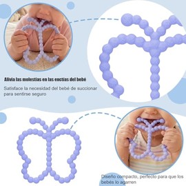 Mordedores para Bebé de Silicona, Juguete de Dentición Tipo Mariposa, Set de 2 Piezas (Blanco y Morado), Alivio de Encías, Estimulación Sensorial, Lib