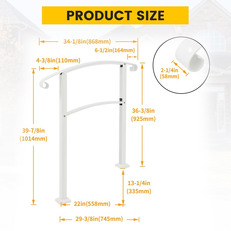 KUAFU 3FT Step Hand Rail for Outdoor Steps Compatible with