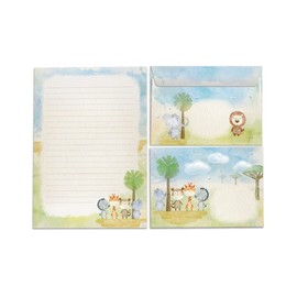 Stationery Set for Girls and Boys Animals Monkey Zebra Giraffe Rhino Letter Pad with Envelope for Kids (A5 Pad with 25 Sheets + 15 Envelopes)