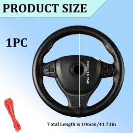 DIY Steering Wheel Covers, 37-38 cm Genuine Leather Hand Sewing Soft Fibre Leather Non-Slip Universal Breathable Sew On Car Steering Wheel Protective Cover with Needle and Thread Interior Accessories