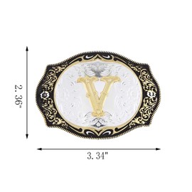 QQA Vintage Fashion Western Belt Buckle A to Z Initial Letter Cowboy Belt Buckles for Men/Women