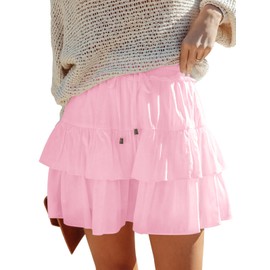 Aoudery Flowy Shorts for Women Boho Ruffled Tiered Skorts Casual High Waist Mini Skirts Tennis Golf Comfy Shorts 2025 - Light Pink XS