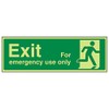 Vsafety 21013BJ-G'Exit For Emergency Use Only Man Right' Sign, 450 mm x 150 mm (Pack of 3)