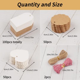 Hoiny Gift Tags, Pack of 200 Cards for Labelling, Paper Tags with String, Kraft Paper Labels for Wedding Gift, Handmade (Brown, White)