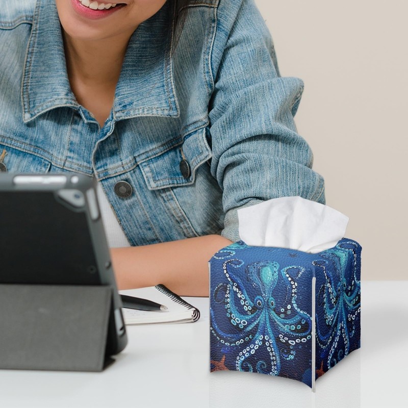 Pzuqiu Octopus Square Tissue Box Cover Facial Paper Cover for