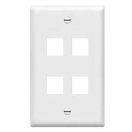 ENERLITES 4-Port Keystone RJ45 Wall Plate Cat7 Cat6 Cat5 Compatible, for Voice/Data and Audio/Video Multimedia Modules, 1-Gang 4.50" x 2.76", 8874-W, White