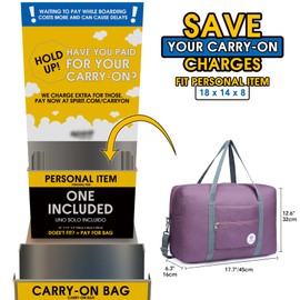 Narwey For Spirit Airlines Foldable Travel Duffel Bag Tote Carry on Luggage Sport Duffle Weekender Overnight for Women and Girls (3112 Purple ( with Shoulder Strap))