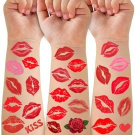 Valentines Lip Temporary Tattoos, Red Pink Lip Print Kiss Face Tattoo Stickers Body Decorations for Girls Kids