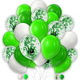 Creative Balloons 25pcs 10 Inch Green & White Balloons with Confetti for Jungle Safari Theme Party, Wedding, Birthday & More