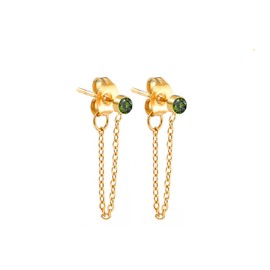 LUXSTAR Birthstone CZ Zirconia 0.1 inch (3 mm) Chain Stud Earrings, 12 Types, 18k Coating, Gold, Stainless Steel, Hypoallergenic, Binaural Set, Women’s, Alloy Steel