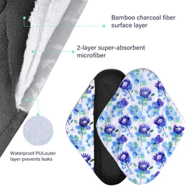 Viedouce washable panty liners, super absorbent bamboo sanitary towel, reusable pads, sanitary pads with 2 waterproof storage bags