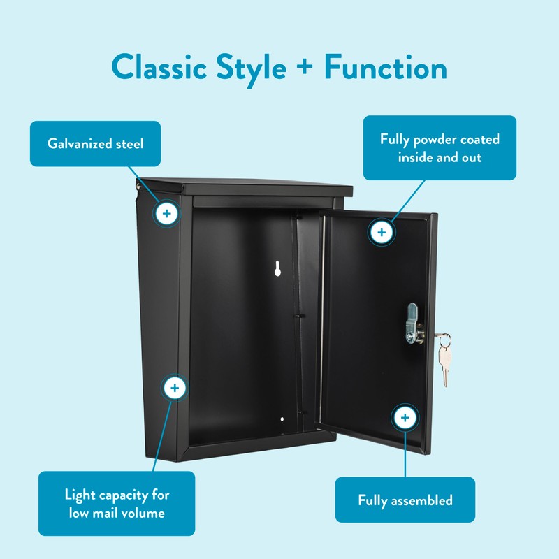 ARCHITECTURAL MAILBOXES 2580B-10 Chelsea Black Locking Wall Mount Mailbox, Medium,