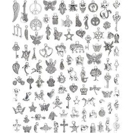 Wholesale Bulk Lots  Making  Charms Mixed Smooth Tibetan  Metal Charms Pendants DIY for Necklace Bracelet  Making and Crafting, 100 count