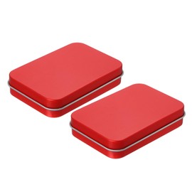 uxcell Metal Tin Box Containers, 2Pcs 3.4x2.4x0.7 Inch Red Rectangular Metal Hinged Tin Box Mini Portable Storage Container Kit with Lid for Home Storage