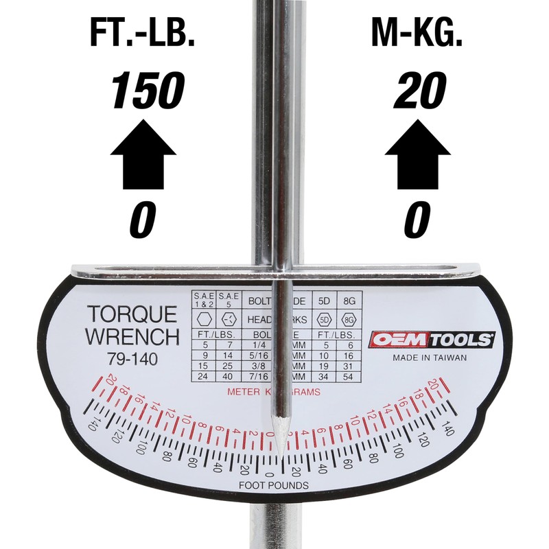 OEMTOOLS 79-140 Torque Wrench 1/2 Drive, Beam Style, 0–150 Ft/Lb