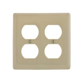 Hubbell NPJ82I 2-Gang Duplex Outlet Receptacle Wall Plate, Unbreakable Nylon, Mid-Size, Ivory