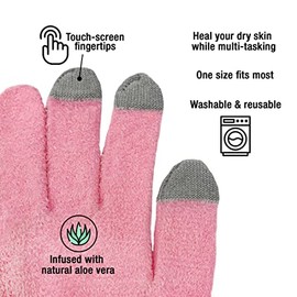 Eurow Guantes humectantes con infusión de aloe y dedos para pantalla táctil, duraderos y reutilizables, rosa, 1 par