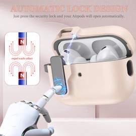 Compatible with AirPods Pro 2nd Generation,1st Gen 2019 Case with Lock, Full Drop Protection Auto Pop-Up Lid Design with Keychain for Girls,Pink Bow