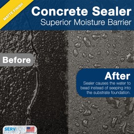 Serveon Sealants Concrete Driveway Sealer Plus Stain Guard (Matte Finish) Commercial Grade Outdoor Indoor Waterproof Sealant Protects Pavers Sidewalks Pools (1 Gallon) H2900