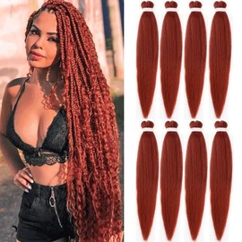 Xtrend 30 Inch EZ Braids 8 Packs Copper Red Pre-Stretched Easy Braiding Hair Extensions for Box Braids Hair Hot Water Setting Synthetic Fibre Hair Extensions 350#