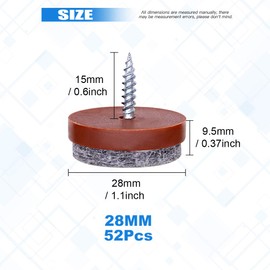 Glarks 52Pcs 28mm Brown Screw-on Furniture Antiskid Felt Pad Slider Floor Protector for Wooden Leg Feet of Chair Table Sofa Stool (52Pcs 28MM)
