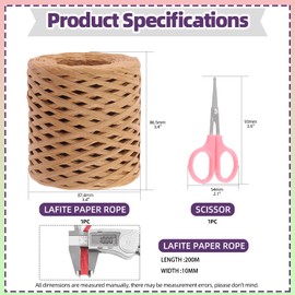 Swpeet Beautifu 1 Roll Light Coffee 218 Yards Raffia Paper Craft Ribbon with Scissors Assortment Kit, Natural Raffia String Kraft Craft Packing Paper Twine for Gifts DIY Supplies Bouquets Decorations