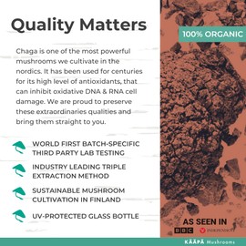 KAAPA MUSHROOMS Organic Chaga Mushroom Extract Tincture | Unique & Potent Triple Extraction Method | Grown in Finland | Mushroom Supplement Rich in Antioxidants | 50ml