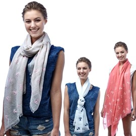 Beaute Fashion Resort Collection Shawl Scarf Pashmina Cover-Up Sarong Pareo Wrap (Anchor White & Navy)