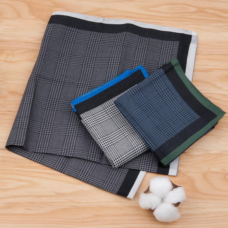 HOULIFE Mens Pure Cotton Stripe Check Classic Daily Use Handkerchiefs