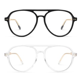 AMOMOMA Retro Blue Light Aviator Reading Glasses for Women Men,Vintage Computer Reader Frame 2.0 1.5 AM6155 C1+C2 2.5X