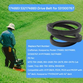 174883 532174883 Drive Belt 5/8" x 97" Replacement for Poulan Husqvarna 174883 532174883 531300767 Husqvarna YTH1542XP MTD 954-0485 954-0479 Lawn Mower 42" Deck Belt