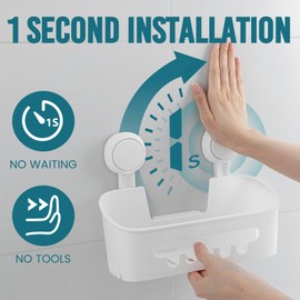 TAILI Shower Caddy Suction Cup 2 Pack, Bathroom Shower Basket Wall Mounted Organizer Shelf for Shampoo, Body Wash, Conditioner, Plastic Shower Rack for Kitchen & Bathroom, Drill-Free