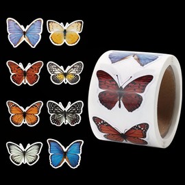 150Pcs Cute Butterfly Stickers Roll Spring Colorful Paper Decals 1.5 Inch 8 Designs Watercolor Self-Adhesive Decorative Stickers for Envelope Scrapbook Daily Party Supplies