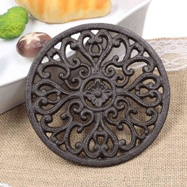 RESFNSE Round Cast Iron Trivet 6.7Inch Iron Heat-Insulation Trivet Non-Slip Potholders for Kitchen Dining Table Decor